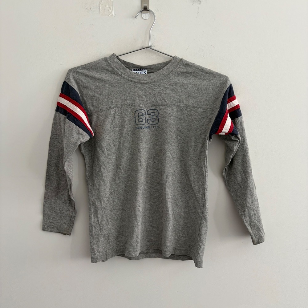 Vintage Genuine Blues 63 Varsity Stripe Long Sleeve T-Shirt Gray Small